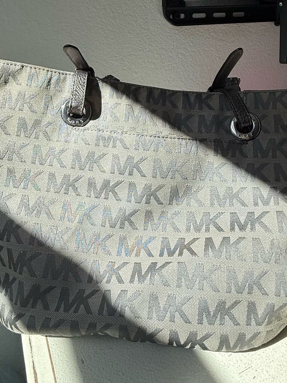 Michael Kors Gray MK Logo Tote with Dark Handles
